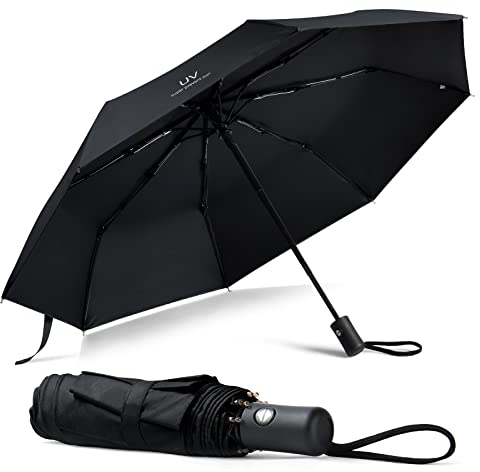 Vicloon Parapluie Umbrella, Parapluie Anti-Uv Pliant de Voyage Ouverture et Fermeture Automatique Parapluies Pliant Automatique Portable Inversé Compact Pliant Coupe-Vent Imperméable pour Homme Femme