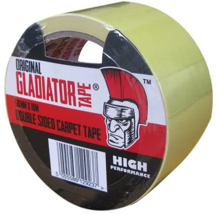 Gladiator® (1 Pack) (48mm X 10M) Extra Strong Double Sided Carpet Rug Tape, Heavy Duty, Sticky Self Adhesive Floor Tape