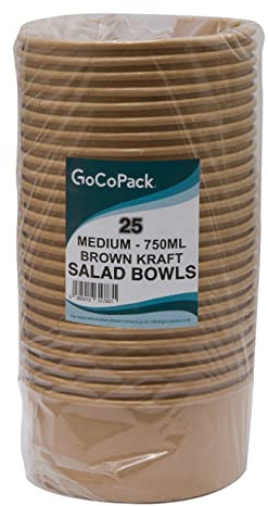 Ensaladeras de papel kraft: paquete de 25 cuencos de ensalada de papel kraft marrón, perfectos para alimentos calientes y para ensaladas, disponibles en una gama de tamaños y con opción de comprar