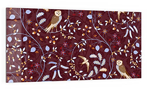 DEQORI Küchenrückwand Glas | Motiv Eulen in Blätterranken | 100x50 cm | Bad- oder Herd-Rückwand | Herdblende Spritzschutz für Küche & Badezimmer | moderne Deko für Fliesenspiegel