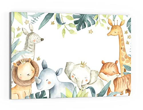 DEQORI Glasbild Echtglas | Motiv Niedlich gemalte Tiere | horizontal einteilig 90x60 cm | schöne Dekoration | Wandbild für Wohnzimmer, Schlafzimmer, Flur & Küche | moderne Wanddeko