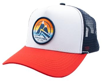Crafton Sunrise Mesh Trucker Cap – Unisex Baseball-Cap, Rot/Weiß/Marine