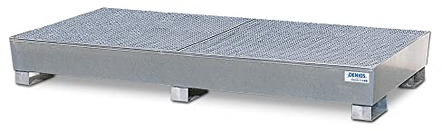 Auffangwanne classic-line aus Stahl für 8 Fässer, verzinkt,unterfahrbar, m. Gitterrost,1300x2680x343