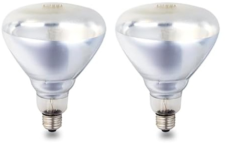 BONGBADA 2 Pack 375W Heat Lamp Clear Infrared Bulbs Glass Lamp Bulb for Food Service, Brooder Bulb, Chicks, Pet, Bathroom, Light Therapy Use E26 Base, Flood Light Heat Lamp