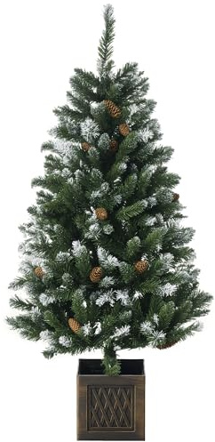 HOMCOM Árbol de Navidad Artificial con Maceta Nevado 20 Piñas 120 cm Verde | Árbol de Navidad, 328 Ramas, Soporte Metálico, Decoración Navideña para Interiores