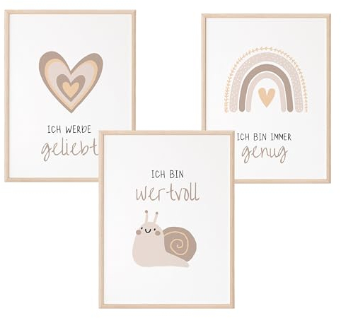 Mutzauber® Poster Affirmationsposter A4 A3 Kinderzimmer Jungen Mädchen Bilder Kinderzimmer Motivation Bär Tiere Kinder Kindergarten verschiedene Motive Wandposter (A4 Schnecke Koralle)