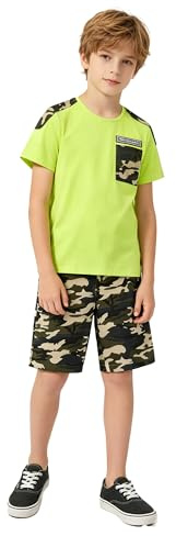 LOLANTA Pojkar sommarkläder vardaglig outfit barn shorts och t-shirts set kamouflage tryck, grön/blå/svart/vit, 5-12 år, gRÖN, 6-7 Years