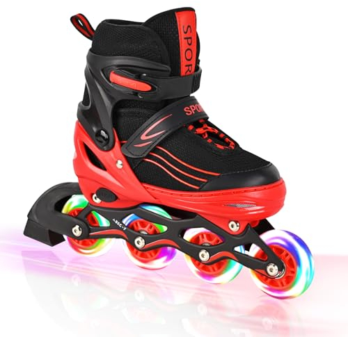 MGYZM Inliner für Kinder, größenverstellbare Inline Skates für Kinder, Erwachsene Mädchen und Jungen Inline Skates, Rollschuhe für drinnen und draußen, Rot (Medium)