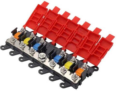 6 Fach Midi Sicherungshalter KFZ Messing Busbar Boot Wohnmobil Stromverteiler Wohnwagen Camper Sicherungskasten Midi Halter mit 30A 60A 100A Sicherungen