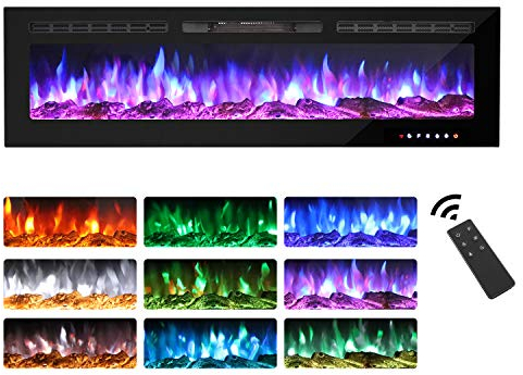 M.C.Haus Camino Elettrico Touch Screen Pannello in Vetro con Inserto a Fiamma Colorata Riscaldatore a Parete Telecomando con Crystal LogSet,900W/1800W (152.4 cm, NERO)…