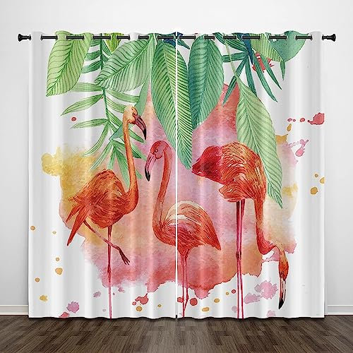 3D Kinderzimmer Verdunkelungsvorhänge Rosa Flamingo 280 (B) X 300 (H) cm,3D-Gedruckte Vorhänge Wohnzimmer Bürovorhänge Energiesparende Geräuschreduzierende Kindergardinen - Vorhang Für Das E0