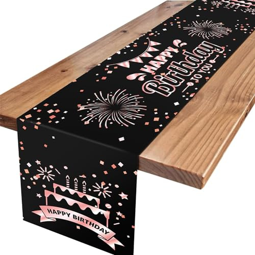 GROVBLE Chemin de Table Anniversaire,Decoration Table Anniversaire, Chemin de Table Papier,Decoration Anniversaire Femme,Décoration de Table pour Enfants Filles, Noir et Rose,180 x 35 cm