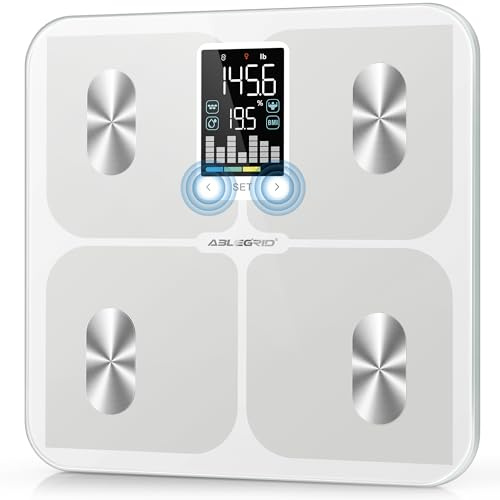ABLEGRID Bilancia digitale intelligente da bagno per peso corporeo e percentuale di grasso, bilancia per grasso corporeo con ampio display LCD BMI, analizzatore accurato della composizione corporea