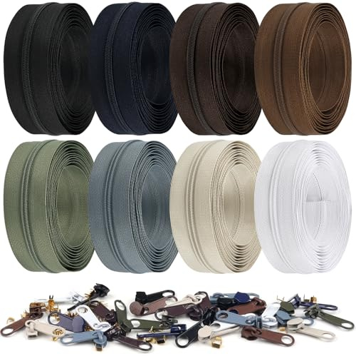 DOITEM 2,8 mm dragkedjor 22,4 m ändlös dragkedja i nylon med skjutreglage och dragkedja för sömnad och hantverk – 8 färger