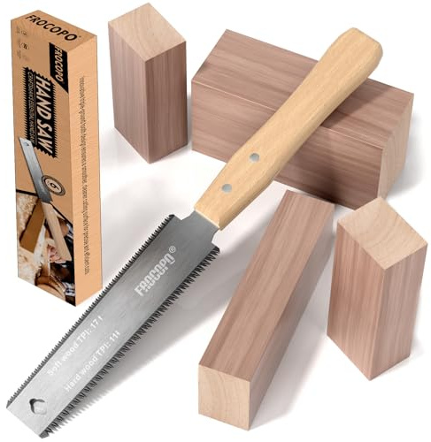 Frocopo Herramientas de carpintería para sierra de mano, sierra de tracción de 6 pulgadas, hoja flexible de doble filo 17/11 TPI, corte japonés al ras para manualidades, mango de madera