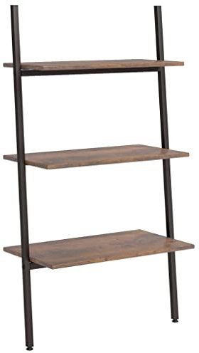 SDWEHO7 Leiterregal 3-stufiges Wandlehnregal Standregal mit Ablagen, schräg, lehnt an der Wand, Bücherregal, Wandregal für Arbeitszimmer und Wohnzimmer, Dunkelbraun und Schwarz 64x34x116 cm