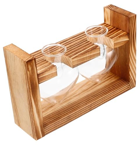 OFFSCH Herzform Glas Vase mit Holzständer für Hydroponik Pflanzen Arrangements für Tischdeko Wohnzimmer und Küche Geeignet für Luftpflanzen und Blumen in Wasser