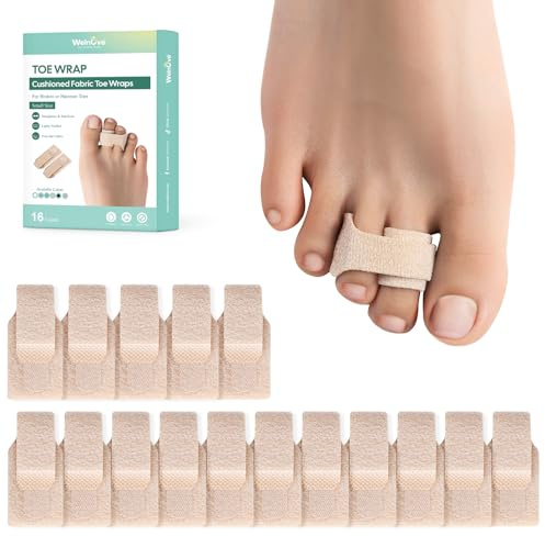 16 Pack of Hammer Toe Straightener, Welnove Hammer Toe Splints, Toe Cushioned Bandages, Toe Corrector for Overlapping Toes, Toe Splints for Crooked Toes, Curled Toes, Bent Toes - (Small, Beige)