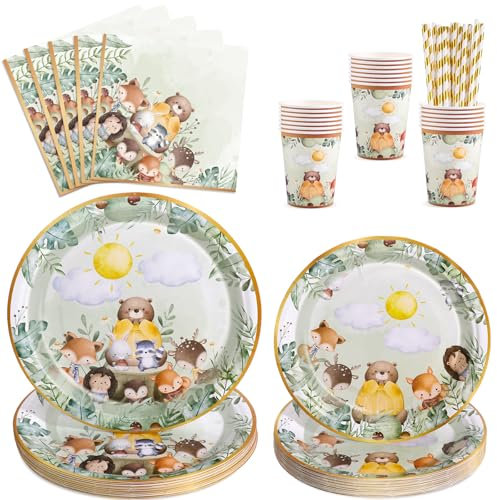 Giungla Safari - Set di stoviglie per feste, 100 pezzi, per feste di compleanno per bambini, decorazione per bambini, 20 ospiti