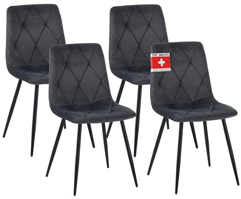 ALBATROS Esszimmerstuhl Dora mit Samt Bezug, 4er Set Anthrazit, stilvolles Vintage Design, belastbar mit 110Kg, Polsterstuhl - Moderner Küchenstuhl, Stuhl Esszimmer oder Esstisch Stuhl