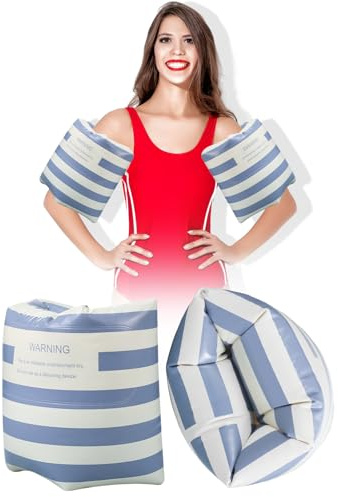 JellyArch 2 Pcs Arm Floaties PVC Inflatable Arm Band Striped Pool Floats Sleeves Swimming Float Rings for Adult Girls and Boys Water Sports Learning Swim Training Summer Beach Party(Striped,Blue)