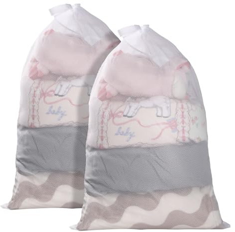 WD&CD Groß Wäschesack für Waschmaschine, 2 Stück Wäschenetz Groß mit Kordelstopper, XXL Wäschebeutel für Decken, Rucksack, lange Röcke, für Wohnung, Wohnheim usw, 76X100cm, Weiß