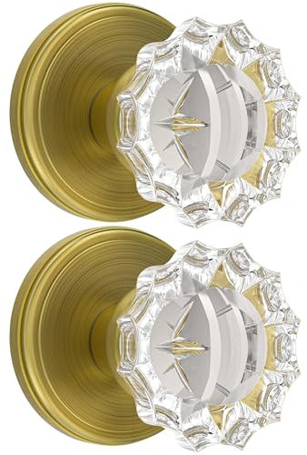 SHINY HANDLES Antike Messing-Türknäufe, Kristall-Türknauf, Attrappe, Türknäufe, Vintage, Glas, Innenbereich, Attrappengriff, nicht drehbar, einseitig, 2 Stück