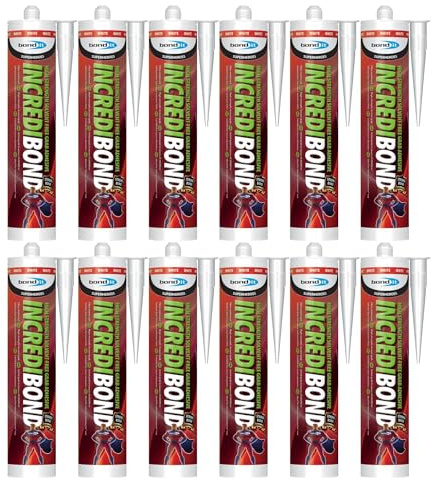 Bond It INCREDIBOND High Strength Grab Adhesive – 12x White, 310ml | Solvent-Free – Instant Grab | Fibre Reinforced Adhesive Silicone | Interior & Exterior Use – Heavy-Duty Construction Adhesive