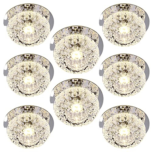 8 Uds Led Downlight Con Borde Cubierta De Cristal, Foco empotrado LED de color, foco de cristal redondo, luz diurna para sala de estar e iluminación de cocina, corte, luz cálida-5W