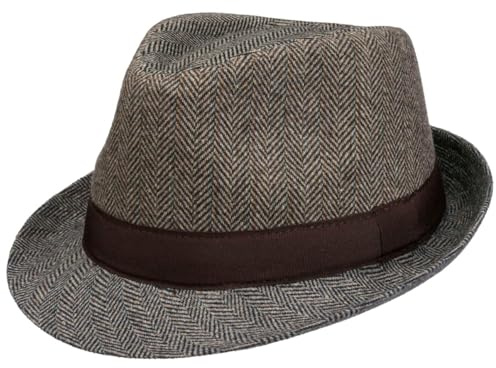 Lipodo Classic Herringbone Trilby Stoffhut Retro Fischgrätmuster Herren Herbst Winter