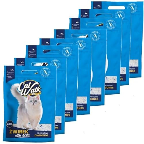 CatWalk Diamonds Silikat Katzenstreu 3,8L |Staubfrei,Kristall Silikatstreu, Geruchsbeseitigung, hohe Saugkraf | 30,4L - 8er-Pack