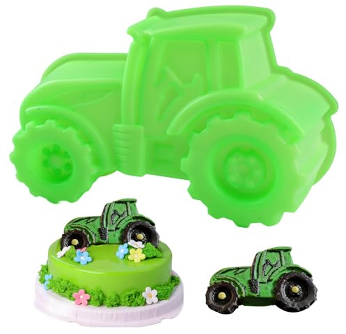 Moule Cuisson Tracteur 3D,Tracteur en Silicone,26×17×7cm Moule en Silicone pour Voiture Tracteur,DIY Trébuchet de Matrice de Cuisson Réutilisable,3D Trébuchet Cuisine Moules Vert pour Réaliser Gâteaux