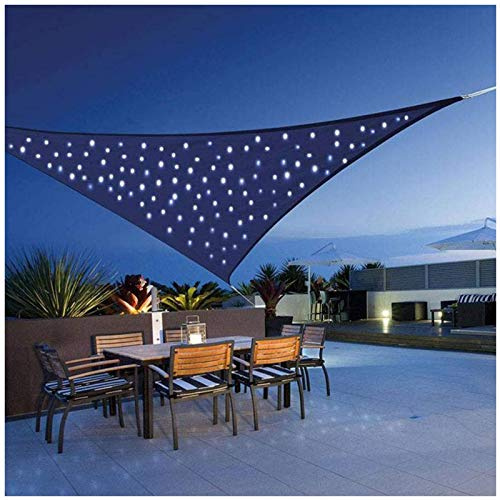 Wasserdichtes, dreieckiges Sonnensegel, mit LED-Lichtern, 95 % UV-Schutz, wasserabweisend, Oxford-Gewebe, 3 x 3 x 4,3 m, perfekt für Terrasse, Balkon und Außenbereich