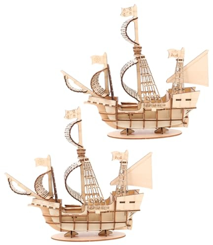 BESTonZON 2 Sätze Holzpuzzle Segelboot Modell Bausatz Pädagogisches Steckpuzzle aus Holz Einfach zu Montierendes DIY Bastelset für Erwachsene Dekoratives Segelschiff für Büro und Zuhause