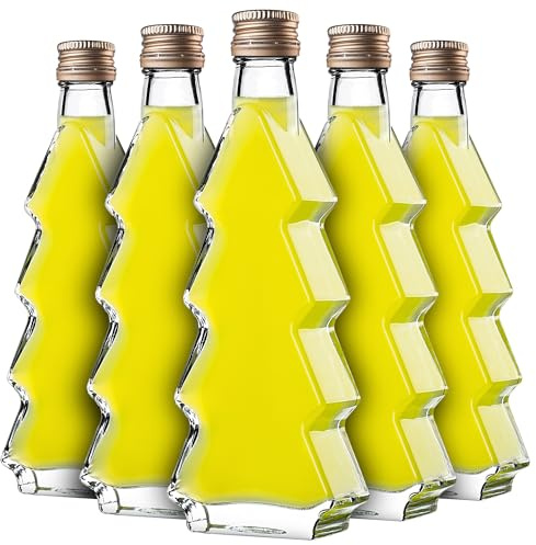 KADAX 10er Set Glasflaschen in Tannenbaumform, 200 ml, mit goldenem Schraubverschluss – Leere Flaschen zum Befüllen mit Likör & Schnaps, ideal für Weihnachten & als Geschenk