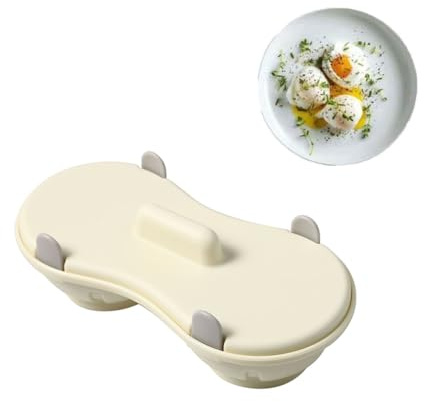 Egg Poacher Microwave Egg Cooker, 2 Cavity Edible Silicone Double Drain Poached Egg Cups, Microwave Egg Poacher Kitchen Cooking Gadgets (Off white)