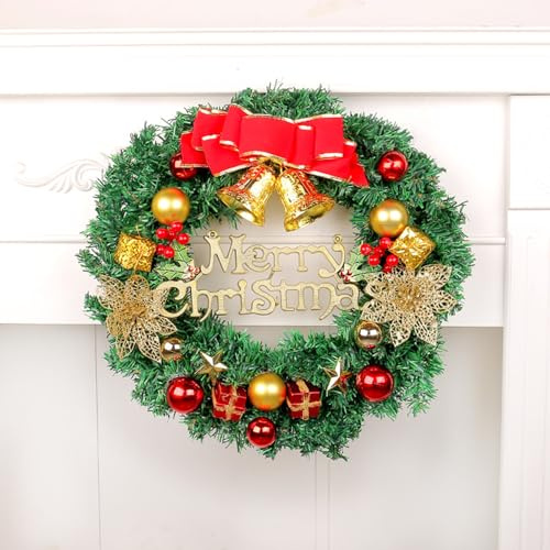 40CM Weihnachtsgirlande Groß, Weihnachtskranz Haustür,Tür Kranz Welcome für Weihnachten, Weihnachtsdeko zum Hängen,Türkranz Weihnachten Weihnachtsdeko Türkranz mit Reifen
