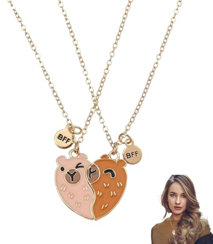 YUVKIN 2 Collane dell'Amicizia con Capibara, Collane Migliori Amiche, Ciondolo Cuore e Mani, Gioielli Coordinati con Capibara