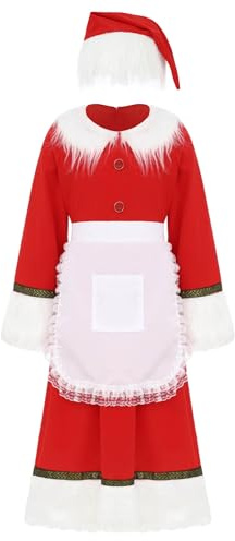 RUNQHUI Mädchen - Vestito da madre di Natale, costume natalizio con cappello da cosplay, rosso 7-8 anni