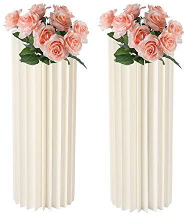 2 jarrones de columna de flores de cartón para boda, soporte para flores, columnas decorativas plegables con 2 placas acrílicas, centros cilíndricos creativos para bodas, fiestas, jardín, centros de