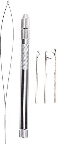 Prevessel Gancho para Extensión de Cabello, de Aluminio, Aguja para Tirar, Cuentas, Enhebrador para Extensión de Cabello, Herramientas de de