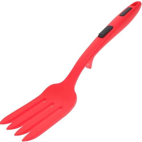 PRETYZOOM Tenedor de Cocina Grande de Silicona Roja, Resistente al Desgaste, Ergonómico y Lavable, Adecuado para Mezclar Ensaladas y Servir Pasta en Cocina Casera