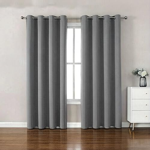 BohrenCL Verdunklungsvorhänge 2 Teile, Undurchsichtiger Thermovorhang, Kälteschutz, Vorhang mit Ösen fürs Schlafzimmer, Wohnzimmer Vorhänge, Curtains, Vorhang Blickdicht H120xW90cm Grau