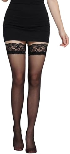 Solvio 2 pairsWomen's Hold Up Stockings - Sexy Lace Top Thigh High Socks with Anti-Skid Silicone, Silky Sheer Tights for Women