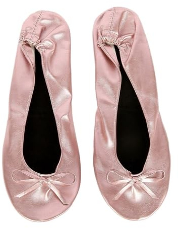 Efter fest skor hopfällbara balettskor bärbara resor hopvikbar sko bal ballerinarulle för brud bröllop, Rosa, 40.5 EU
