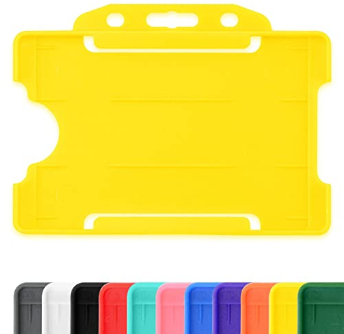 CKB LTD 10 x gul ensidig styv glid in öppen urtavla ID-kort märkeshållare horisontell/landskap identitet plast passskydd - rymmer en 86 mm 54 mm cr80 kreditkortsstorlek
