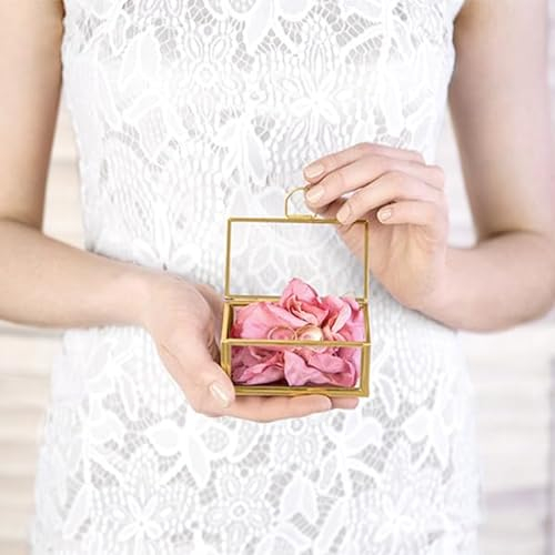 Box aus Glas 9x5.5x4cm Deko Schmuckkasten Deckel Schmuckbox Ringbox Geschenkbox Hochzeit klar gold