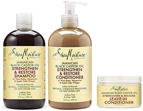 Shea Feuchtigkeit jamaikanischen schwarz Rizinus Öl Kombination Pack - Stärken, Wachsen & Wiederherstellen System - 13oz Shampoo, 13oz Conditioner, 12oz leave-in conditioner