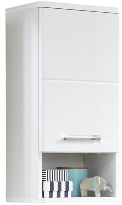 trendteam smart living - Monte - Kommode - Weiß Hochglanz - Hängeschrank mit 1 Tür, 1 offenem Fach und 1 Einlegeboden - (BxHxT) 37 x 76 x 28 cm - Badkommode mit eingelassenen Griffen | B 37 x H 76 x T 28 cm · feuchtraumgeeignet · 1 Tür, 1 offenes Fach, 1 Einlegeboden
