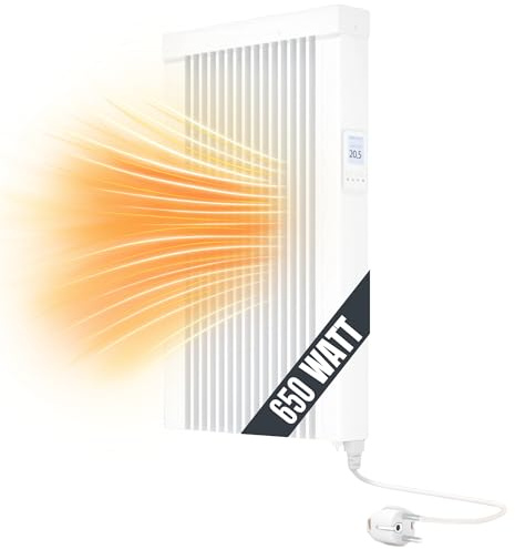 eVARMO Areo Smart 650 W Elektroheizung Wandmontage - Elektroheizkörper mit Thermostat - elektrische Heizung Smart Home - App steuerbare Heizung WLAN steuerbar - digitale Elektroheizung
